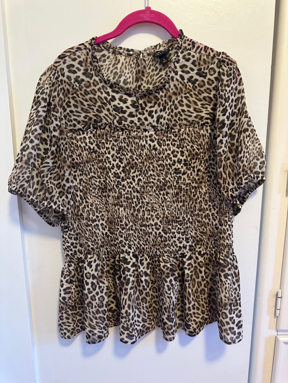 Torrid Leopard Print Chiffon Ruffle Mock Neck Smocked Crop Top